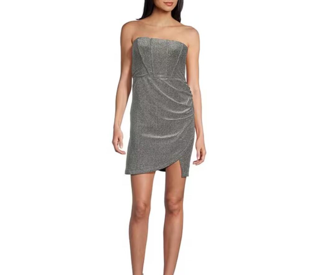 Lulus Sensational Shine Strapless Mini Dress Silver Size S